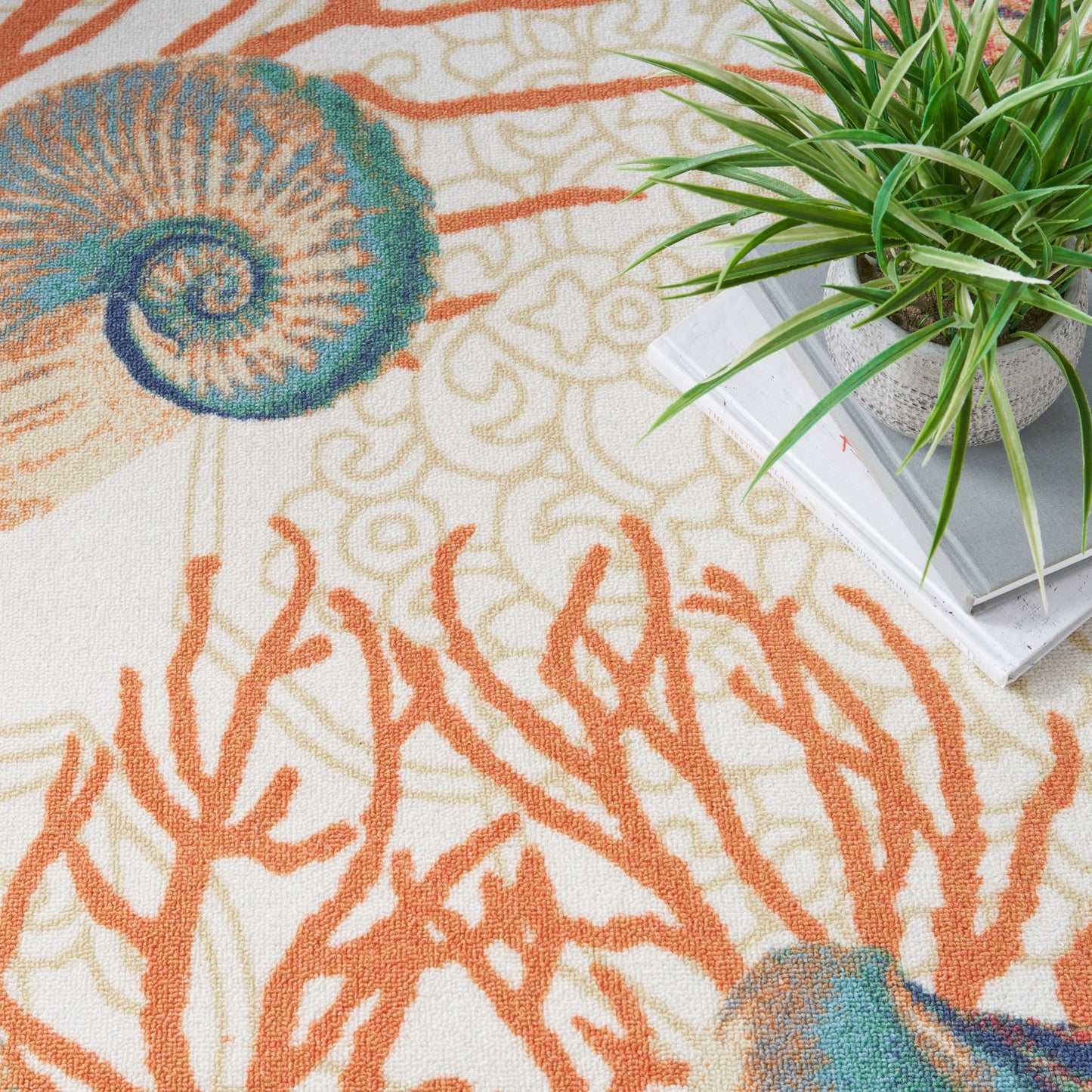 Waverly Sun & Shade Shore Thing Tropical Sea Shell Floral Indoor Outdoor Area Rug