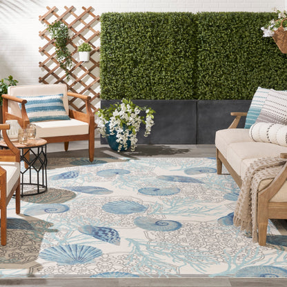 Waverly Sun & Shade Shore Thing Tropical Sea Shell Floral Indoor Outdoor Area Rug
