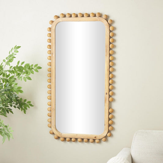 Miroir mural en bois avec cadre perlé - Marron - Roche River Decor