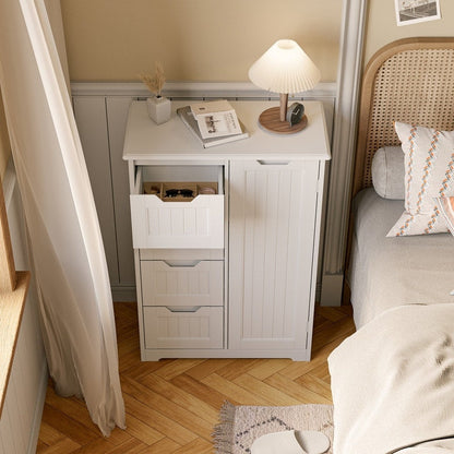 Meuble de rangement de salle de bain, meuble de rangement de sol autonome avec 4 tiroirs et étagère réglable