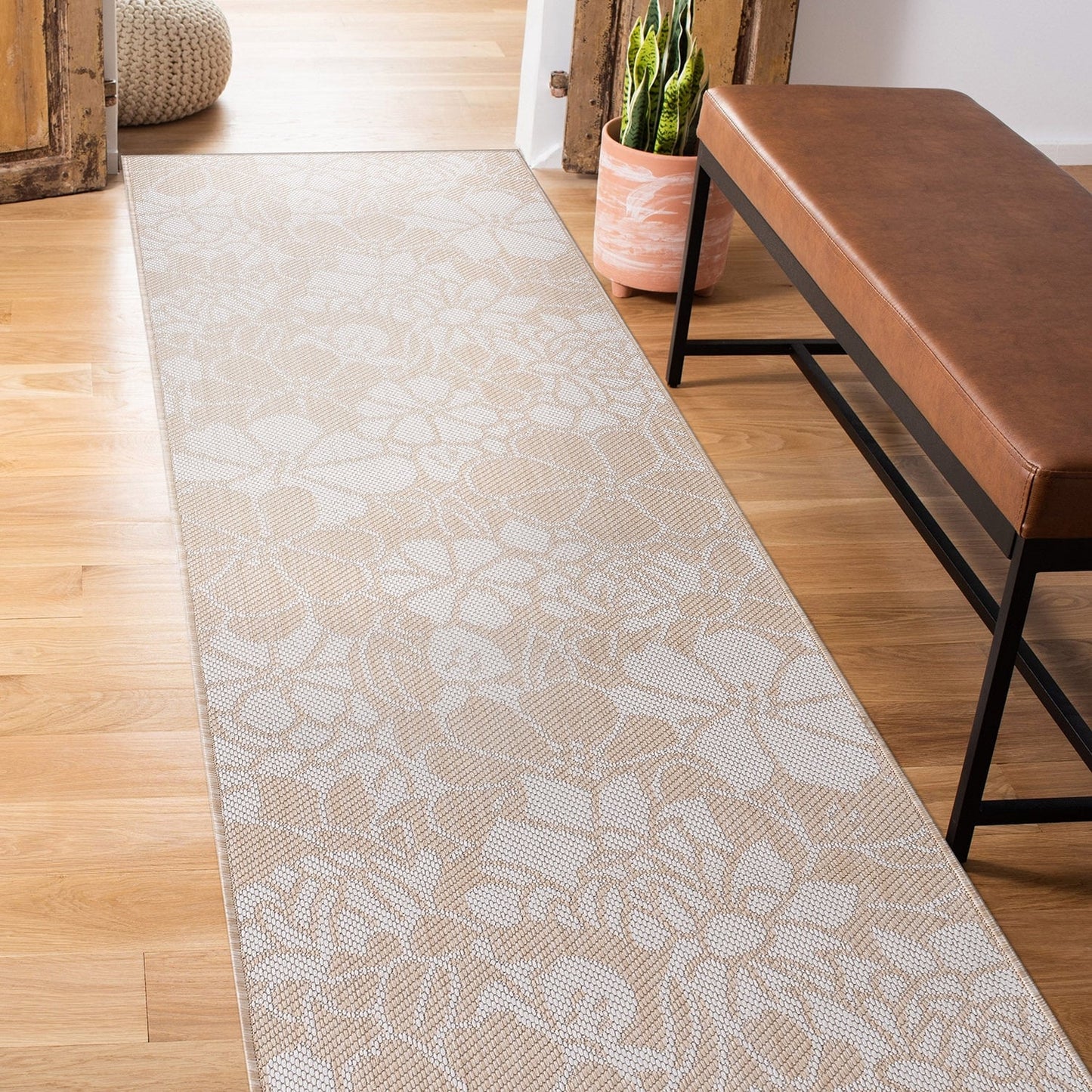 World Rug Gallery Modern Floral Flowers Textured Flat Weave Indoor/Outdoor Area Rug