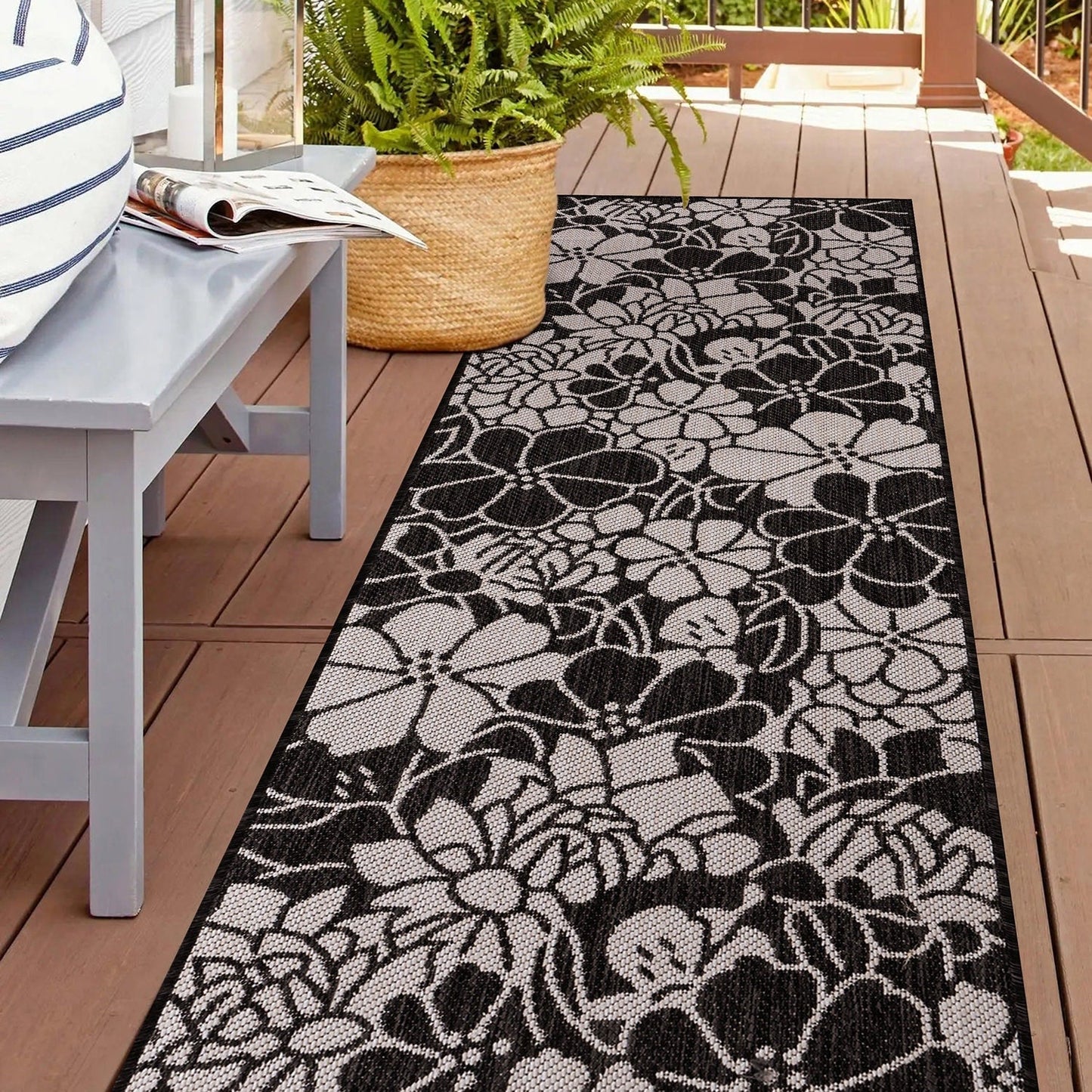 World Rug Gallery Modern Floral Flowers Textured Flat Weave Indoor/Outdoor Area Rug