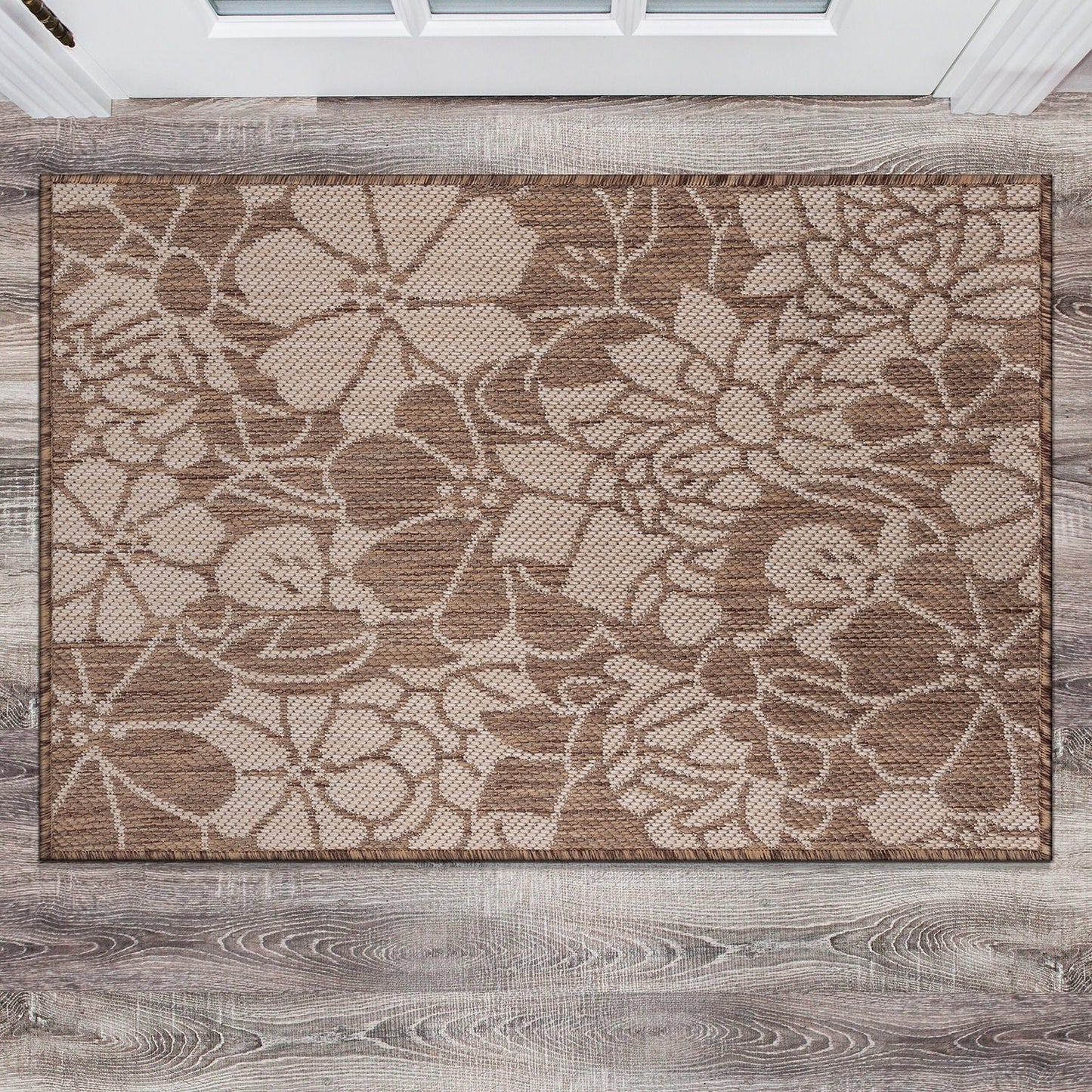 World Rug Gallery Modern Floral Flowers Textured Flat Weave Indoor/Outdoor Area Rug