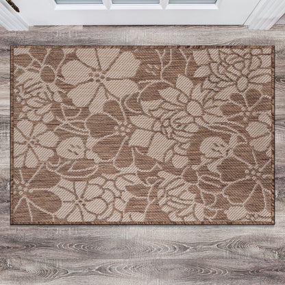 World Rug Gallery Modern Floral Flowers Textured Flat Weave Indoor/Outdoor Area Rug