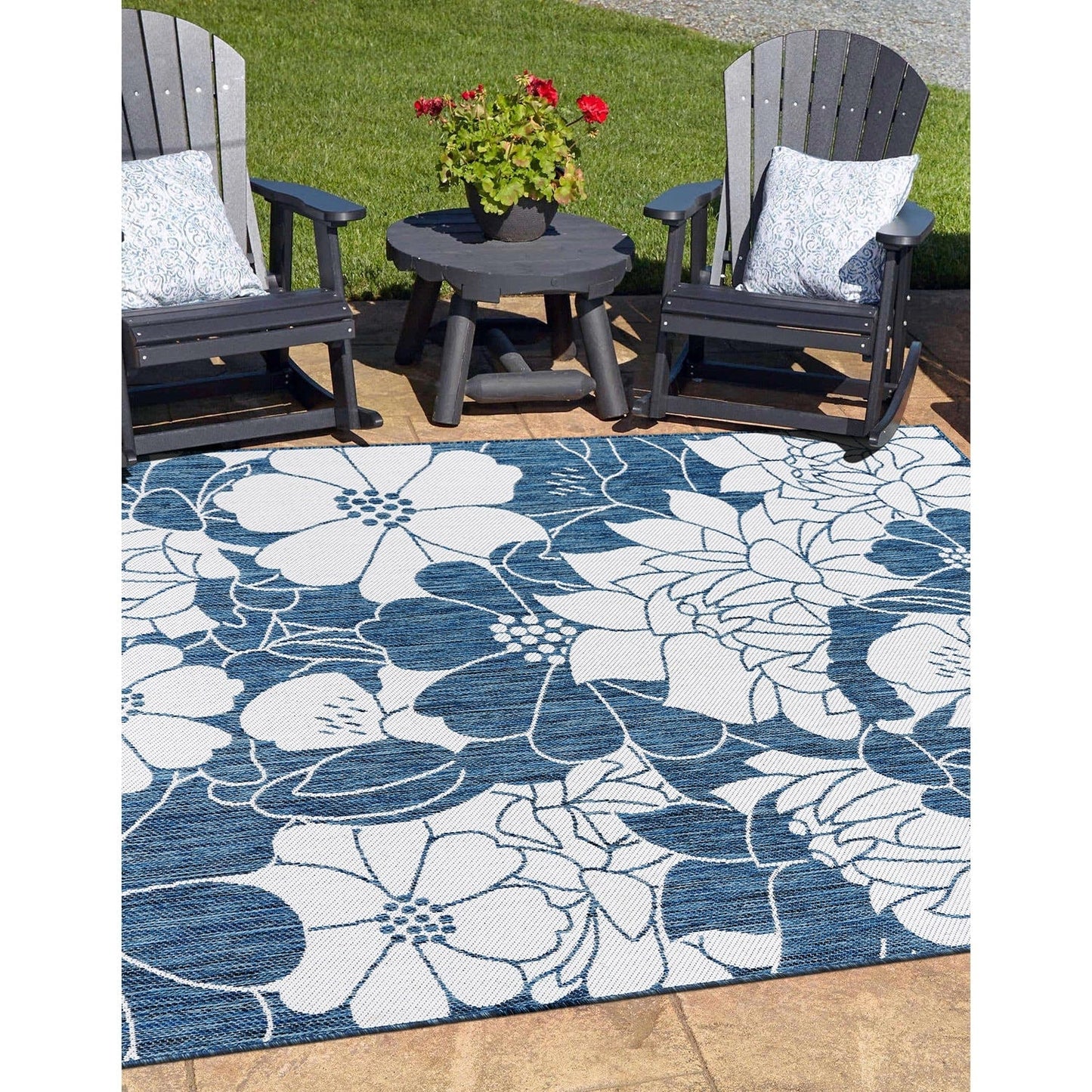 World Rug Gallery Modern Floral Flowers Textured Flat Weave Indoor/Outdoor Area Rug