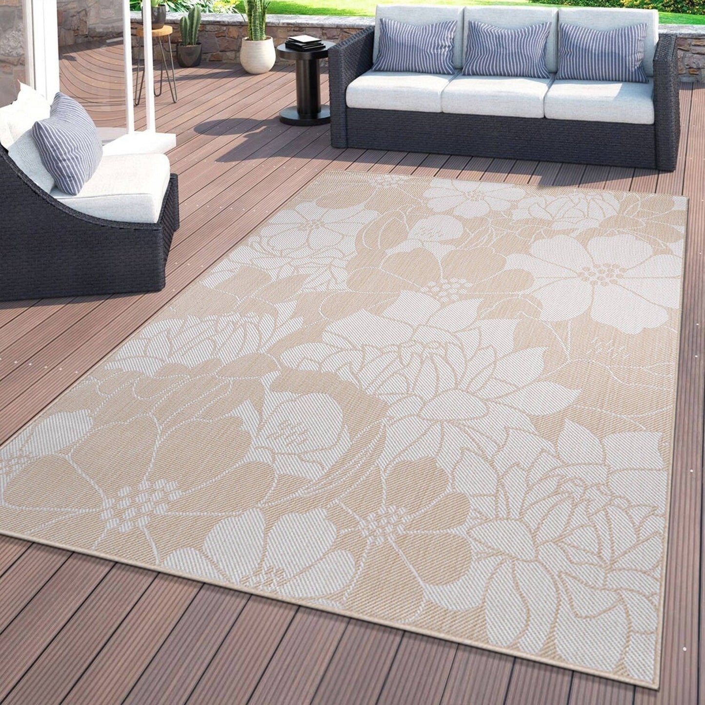 World Rug Gallery Modern Floral Flowers Textured Flat Weave Indoor/Outdoor Area Rug