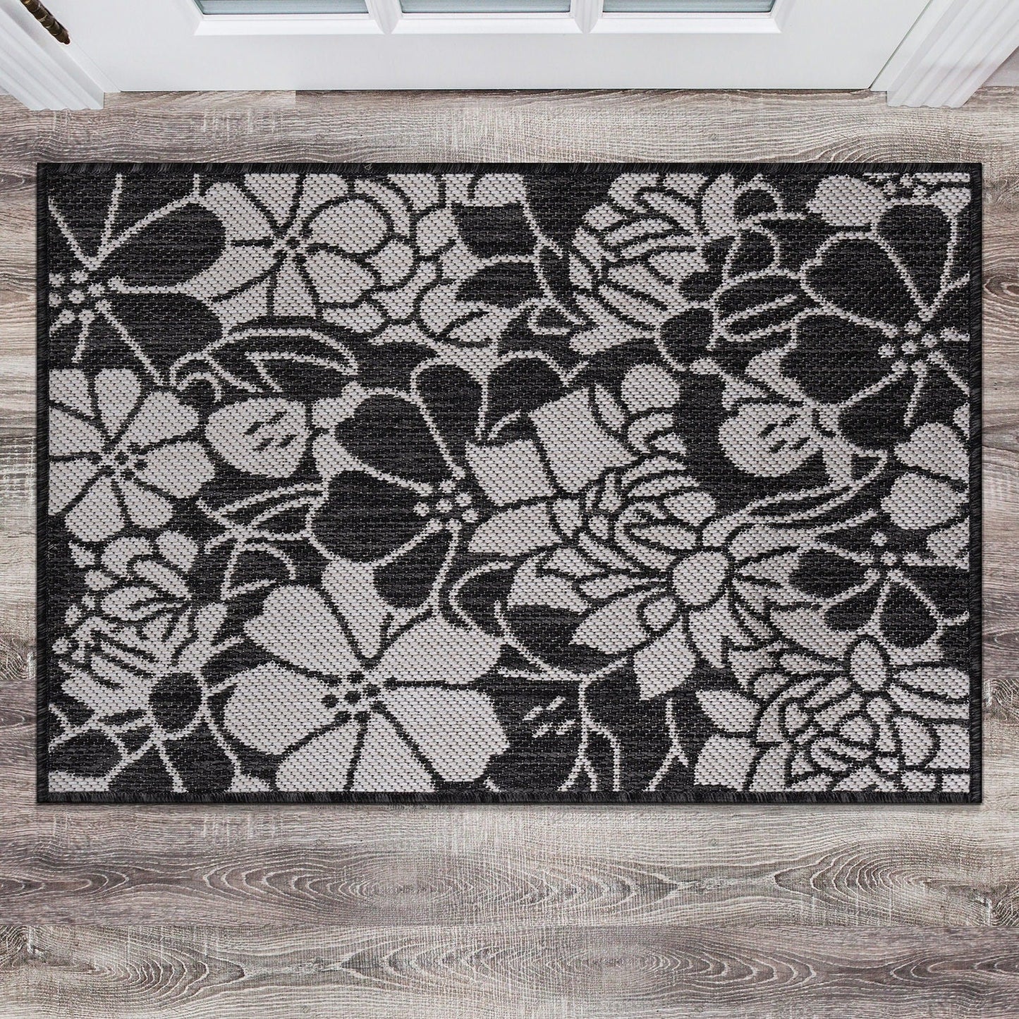 World Rug Gallery Modern Floral Flowers Textured Flat Weave Indoor/Outdoor Area Rug