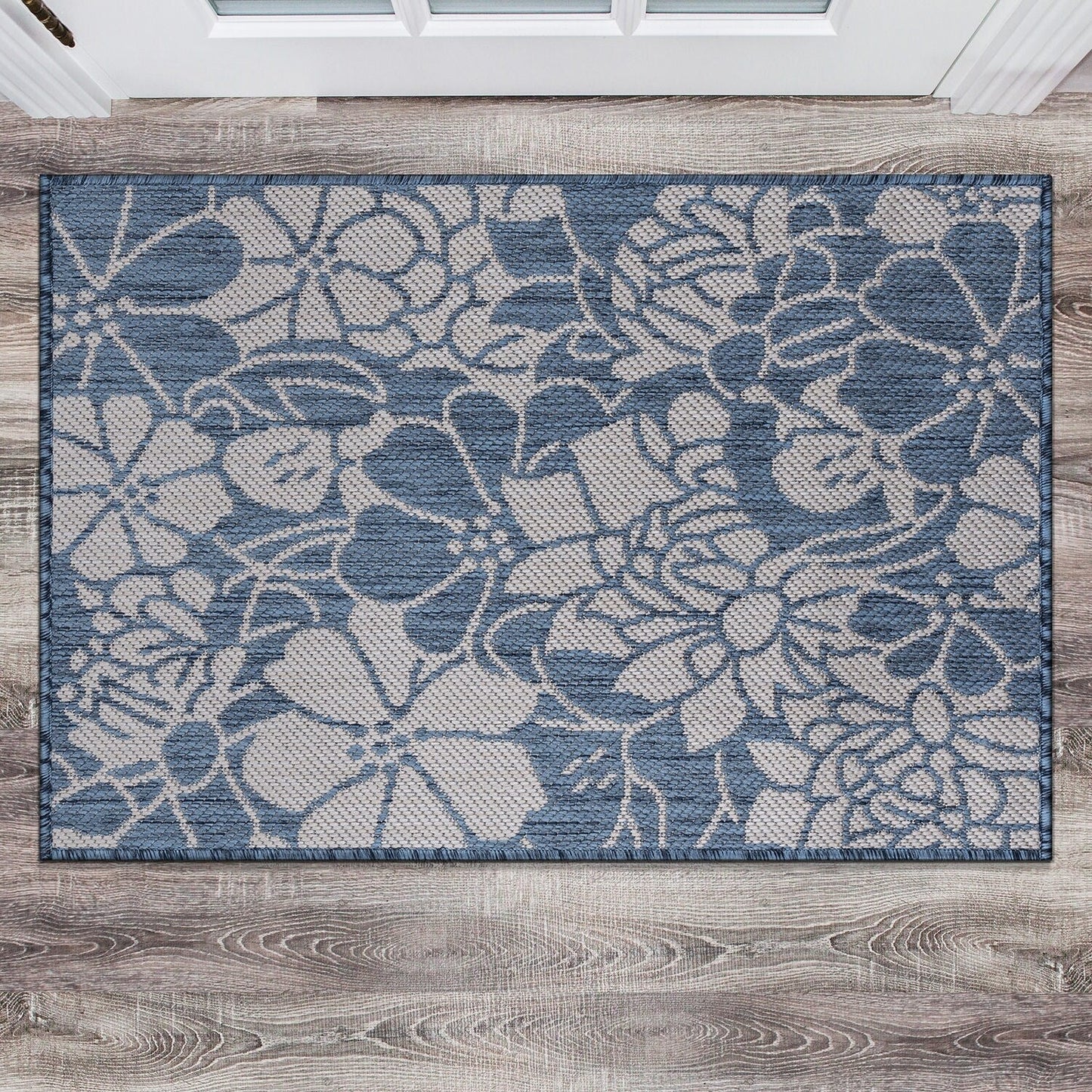 World Rug Gallery Modern Floral Flowers Textured Flat Weave Indoor/Outdoor Area Rug