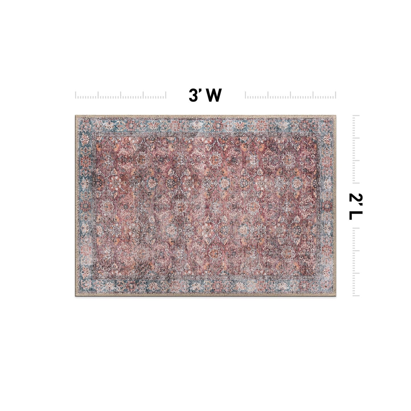 World Rug Gallery Transitional Bordered Vintage Machine Washable Non Slip Area Rug