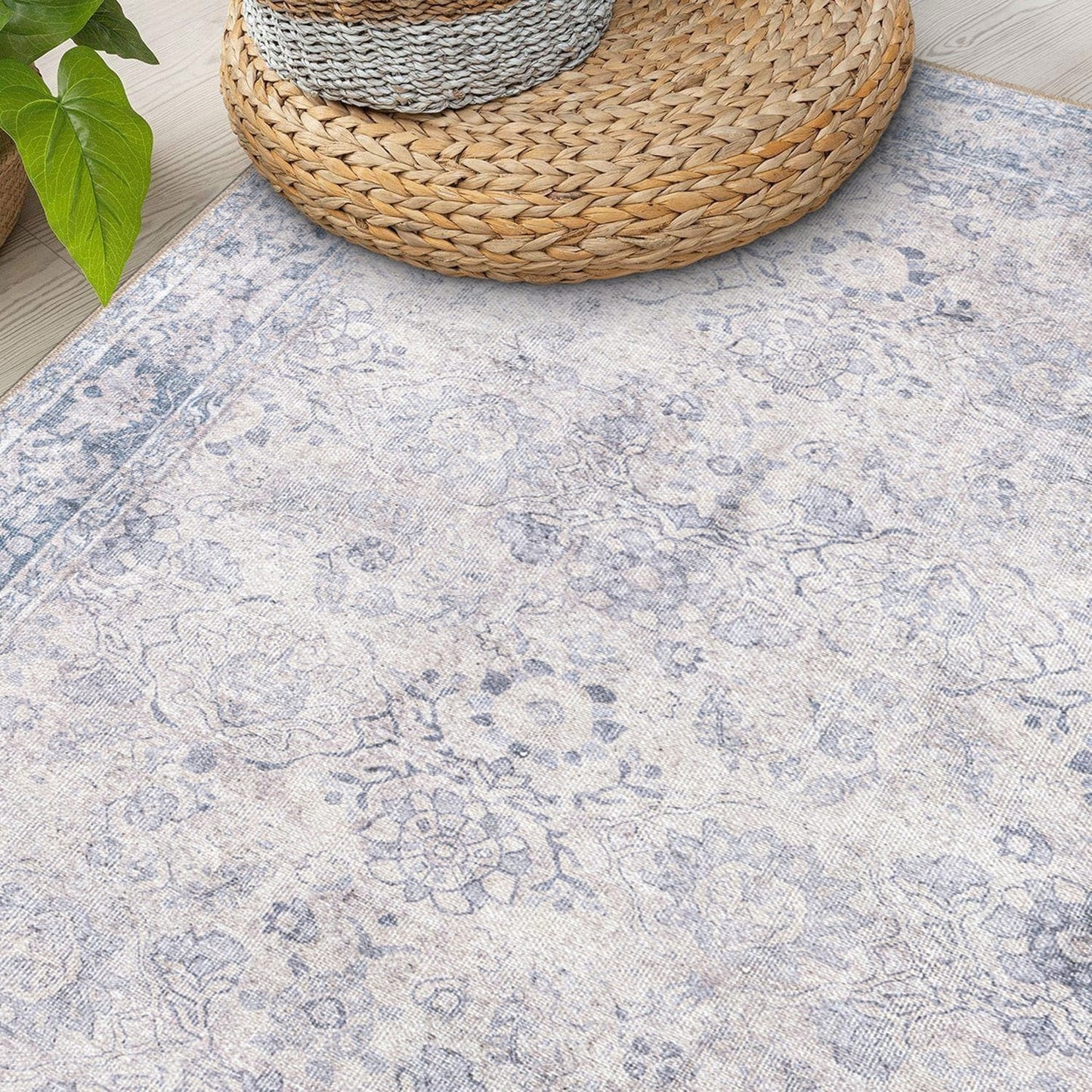 World Rug Gallery Transitional Bordered Vintage Machine Washable Non Slip Area Rug