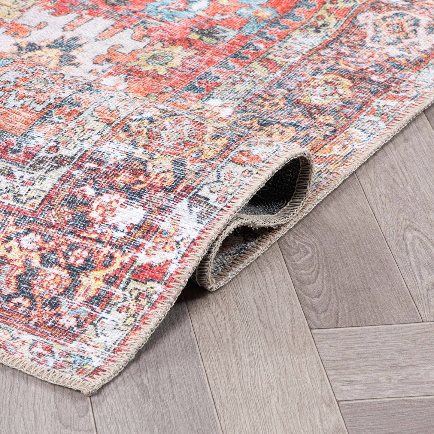 World Rug Gallery Transitional Distressed Machine Washable Non Slip Area Rug