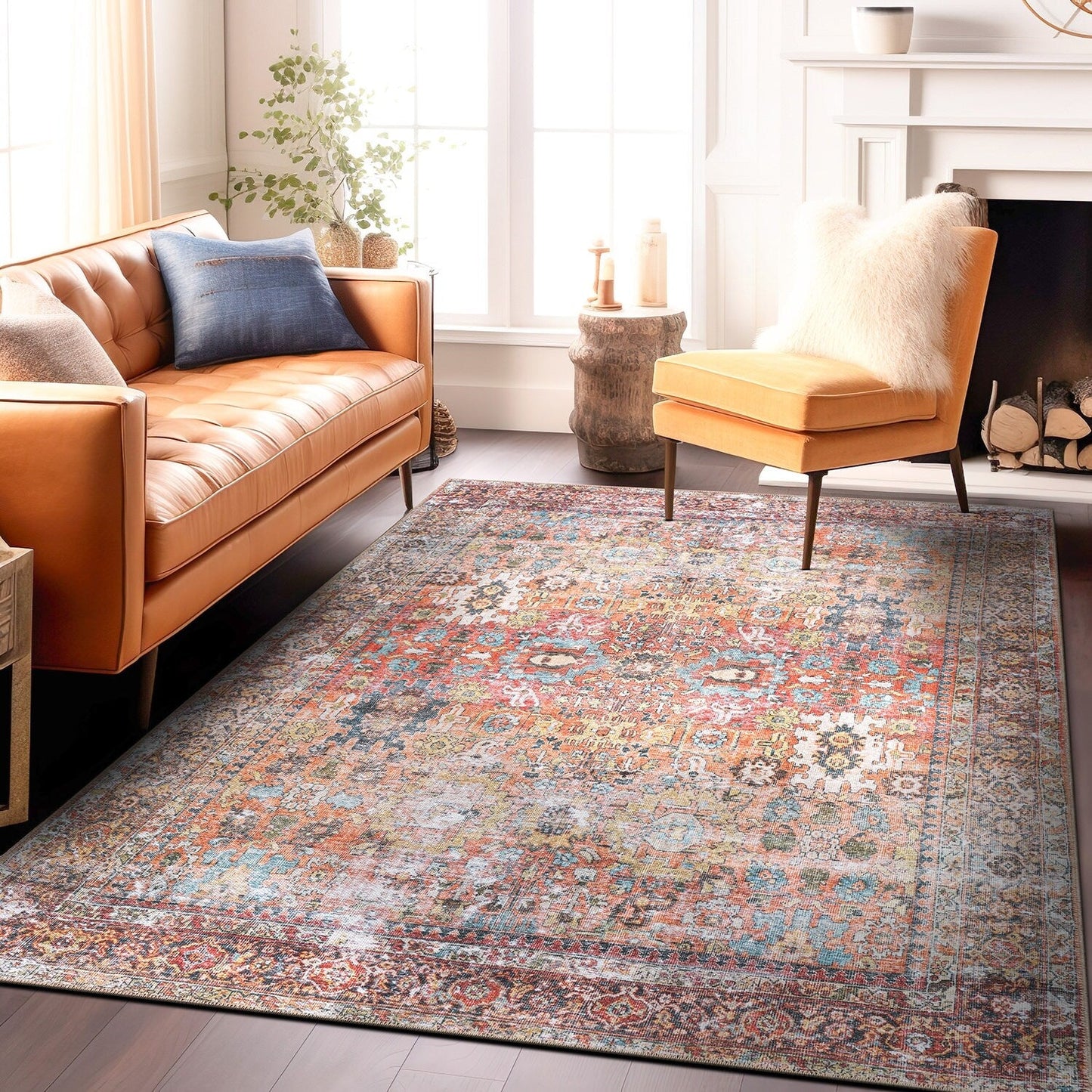 World Rug Gallery Transitional Distressed Machine Washable Non Slip Area Rug