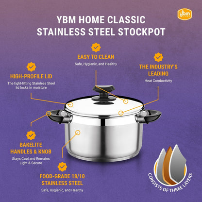 YBM Home Professional Chef's 18/10 Stainless Steel Stock Pot, Induction Compatible